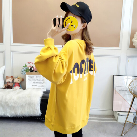 Langyue Women's Autumn Sweater for Female Students Korean Style Loose Printed Long Sleeve Top LWWY197620 Yellow M/One Size