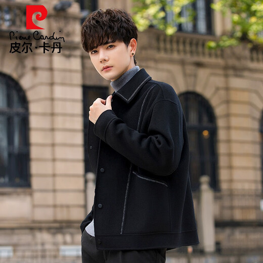 
Piercardan's new winter wool double-sided tweed coat coat for men's autumn and winter thickened short lapel coat casual black S