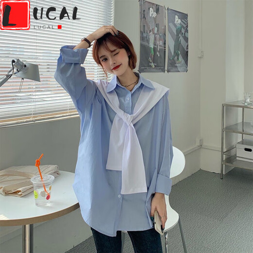 LUCALY搭肩小披肩网红同款披肩小搭肩打结围巾披肩针织女百搭护颈小披肩围脖潮 宽条纹白底