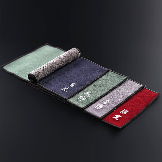 Tangxing thick absorbent tea towel cotton and linen embroidered rectangular tea ceremony towel tea cloth Japanese tea mat Zen small tea mat light gray-Shede 28x15cm