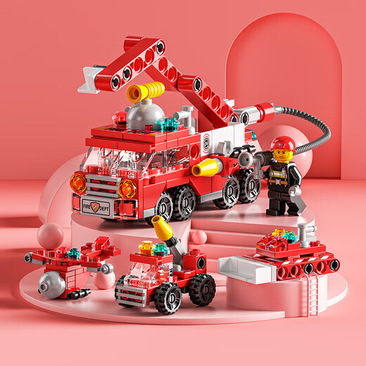 Shangyun building blocks assembled children's toys boys and girls small particle fire truck model birthday gift for boys aged 6-8-12