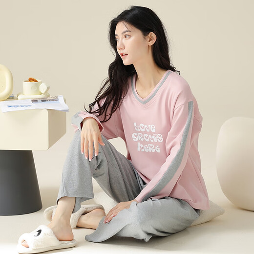莫代尔2025新款睡衣女春秋纯棉套头长袖家居服纯色可外穿冬季套装 9934 M
