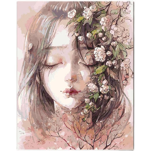 山头林村梵想diy数字油画定制卧室古风动漫手工填色画油彩装饰画半面妆萧 X11976 60*75订好内框 高清淡彩画板+颜