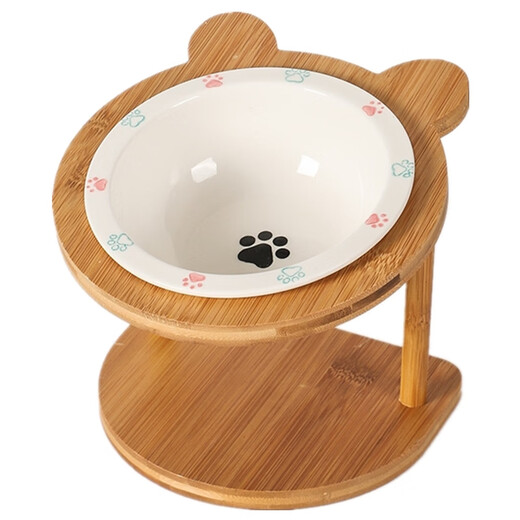CLCEY ceramic cat bowl shelf protects cervical spine, prevents black chin, small dog, non-slip, anti-knockover, Teddy height-adjustable dog bowl, small fish bowl + single bowl shelf