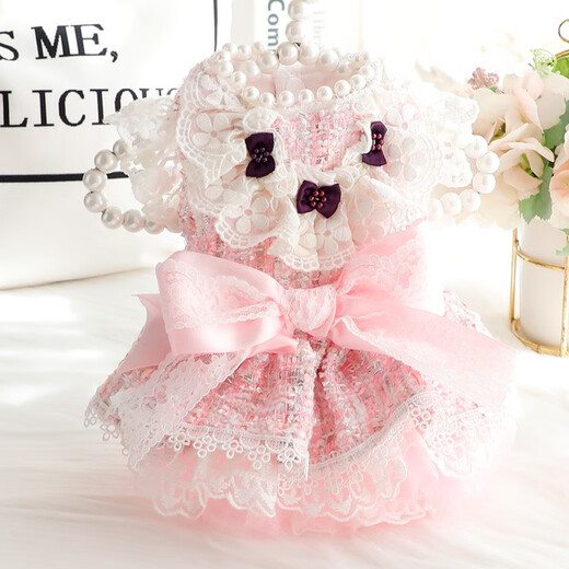 Vierbeiner Blumenhuf, schwere Arbeit handgefertigte Katzenprinzessin Rock Hunde Kleidung Frühlings- und Herbstkleidung, Laufstegpartykleid Welpenkleidung, Haute Couture Lace Blues XL-About 9-10jin [Jin gleich 0,5 kg]