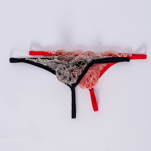 Guiruo men's sexy underwear ultra-thin transparent ice ribbon thong set breathable teasing sex toy red