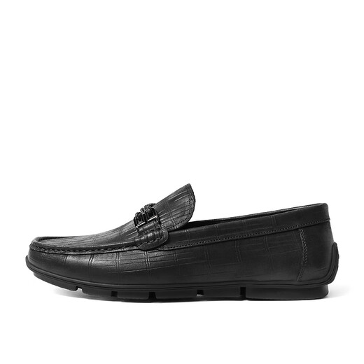 Belle pedals genuine leather bean bean loafers men's spring and summer breathable comfortable casual leather shoes driving shoes A1106BM3 black 40 (250mm)