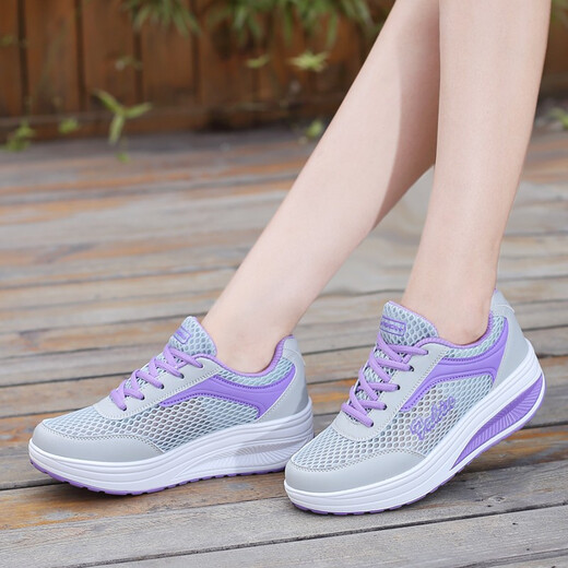 Kulla2021 Sommer Neues Hollow Mesh Koreanische Sport und Freizeitschuhe Dicke Sohle Schaukelschuhe Sport Travel Damen Singles Schuhe 8 838 Graupulver 40
