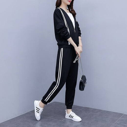 Zhidou dou dou dou dou dou dou dou dousize Frauen-Sommeranzug Sweatshirt Sportswear Leicht fett mm schlampig und versteckt Fleisch bedecken Bauch losen Mutteranzug zweiteiliger Set 693 Schwarzer Frühlings- und Herbststil regulär 5-fach einzelner Größe Jianyi 180-200jin [Jin gleich 0,5 kg]