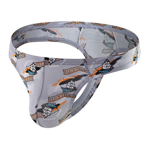 Fearless Captain (BRAVEPERSON) Trendy Men's Low Waist Sexy Stretch Tight Thin T Underwear Sports Youth Large Size U Protruding Bag Thong Gray M