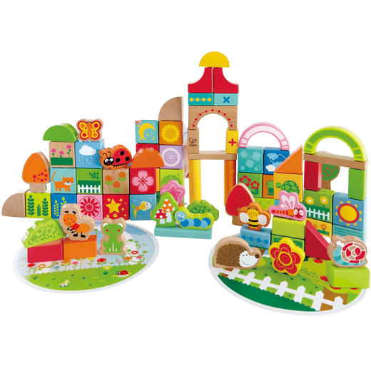 Hape【店铺主推】木质积木80粒宝宝花园桶装早教玩具 男女孩玩具礼物 80粒花园积木 高密度山毛榉 1-3Y