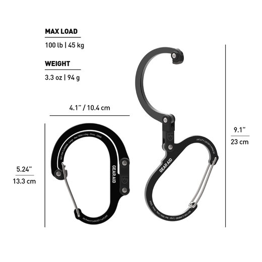 GEAR AID HEROCLIP Carabiner Clip and Hook (Large) Black/White