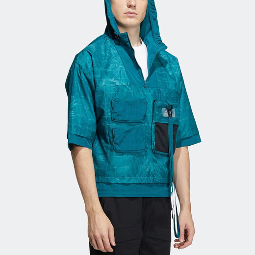 阿迪达斯 （adidas） 卫衣男士2025春秋季连帽防风运动服透气休闲外套半拉链套头衫HE9 HE9928水鸭绿  S