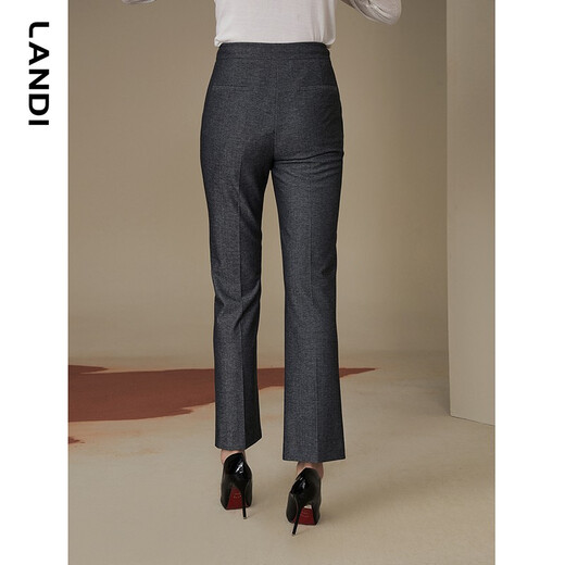 LANDI is off the shelves and back in stock for autumn new style dark gray slim fit slightly flared suit pants for women, high waist formal pants, dark gray L