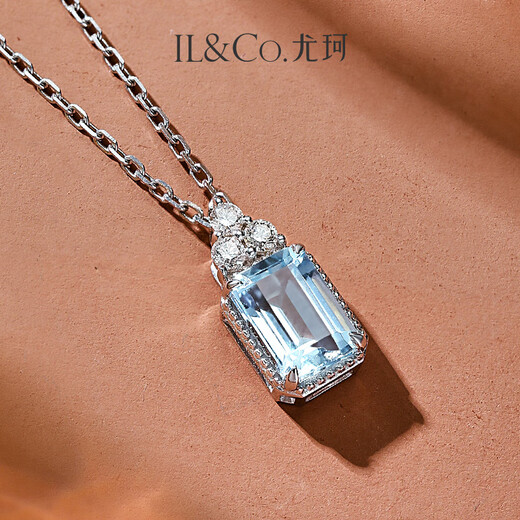 IL&CO Youke 18K gold natural aquamarine pendant, colorful gem-set diamond necklace, birthday and Valentine's Day gift for wife, 0.9ct aquamarine pendant, free silver chain + gift box