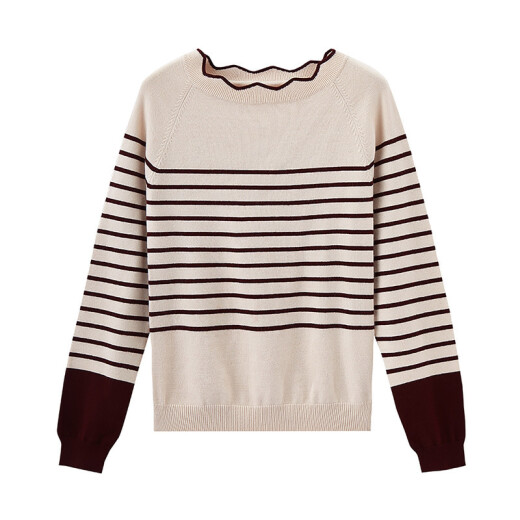 Inman spring and autumn new style lace round neck simple and versatile slim artistic striped pullover sweater top [F1803937] red and white striped M