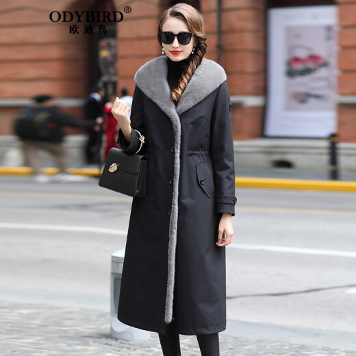 Oudi bird brand women's parka mink fur lining nikon mink coat fur coat fur one-piece women's black M