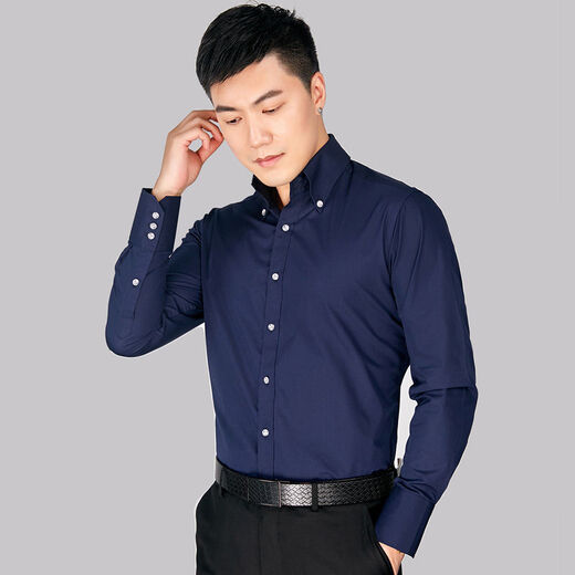 ZHIDOUDOU春夏季衬衫男长袖衬衣年新款时尚高领大领子钻扣潮流男装衬 黑色双层领 9215 38 S