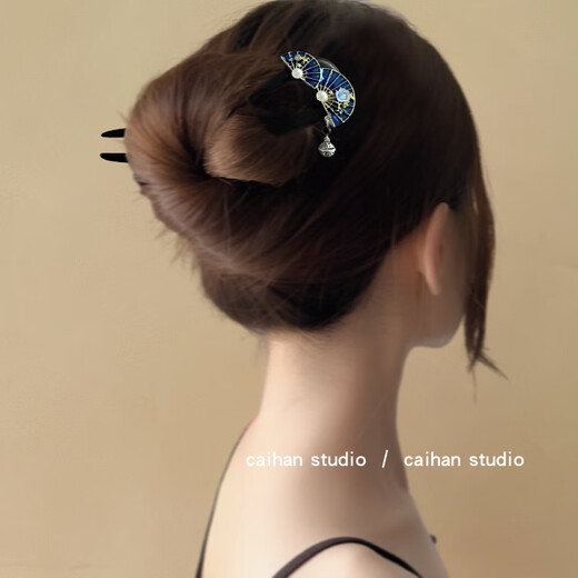 Qimei Lian ethnic style ebony hairpin new Chinese style retro fairy hairpin headdress U-shaped hairpin super fairy hairpin 1# ebony hairpin (double fan pendant bell)