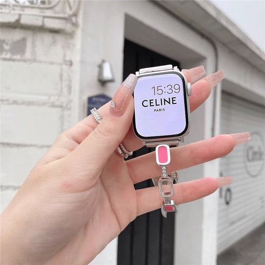 
Star Welcoming Metal Bracelet iwatchS8/S9 Apple Watch Apple Watch87654 Strap Se Bracelet Inlaid Diamond Bracelet Shell Retractable Chain-Silver Apple iWatch S841mm