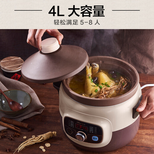 Bear electric stew pot, soup pot, stew pot, electric casserole, purple casserole, large capacity for 4-6 people, porridge pot, electric soup pot, bird's nest electric stew pot 4L DDG-D40B1