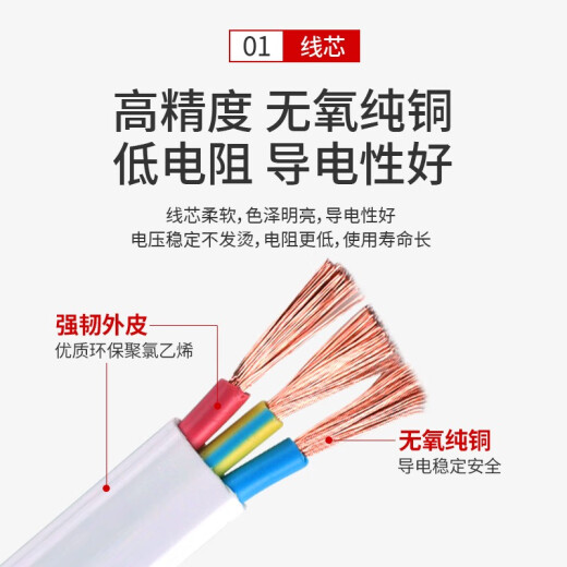Jiabosen national standard pure copper wire 2-core 3-core wire soft wire 0.5/1/1.5/2.5/4 square white sheathed wire household 3*2.5 national standard soft wire 5 meters