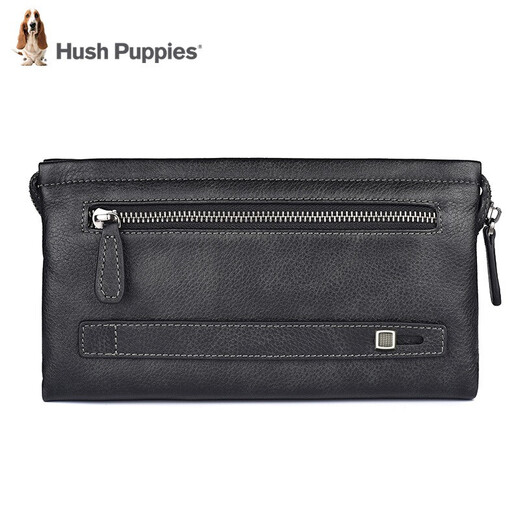 暇步士（Hush Puppies）手拿包男真皮手抓包头层纯牛皮手包男士夹包大容量钱包信封包男包 黑色双色纹