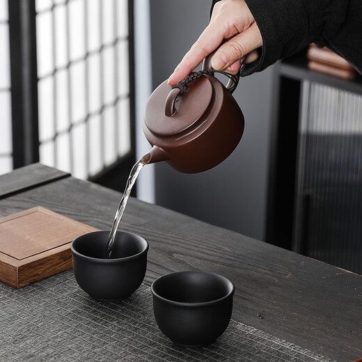 Junru purple clay pot 150ml Han tile teapot single person teapot purple clay pure handmade small teapot Chinese household Kung Fu tea set purple clay purple clay Han tile pot 150ml