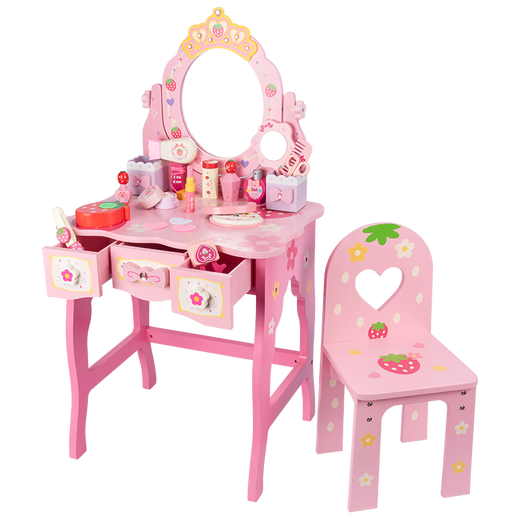 Meibosen girls children's birthday gift simulation princess dressing table dressing table 3-4-5-6 years old play house wooden toys large dressing table + stool