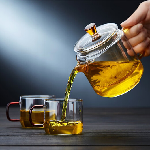 Quandu glass teapot, heat-resistant glass teapot with filter liner, colorful flower teapot, teapot, teapot, thickened yellow handle magic pot
