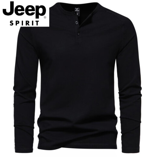 Jeep Spirit Spring und Sommer Herren reines Baumwoll Henry Kragen Langarm T-Shirt Jugend Europäer und Amerikaner Einfache Stretch Slim Slim Visual Basis Hemd Dunkelgrau L [130-140jin [Jin gleich 0,5 kg]]