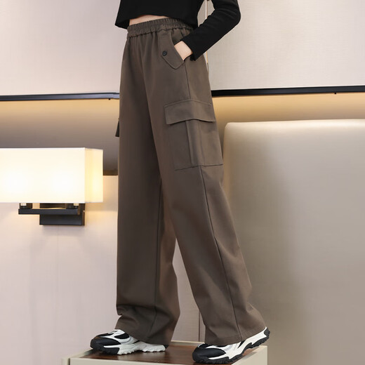 
Yoyo one (Yoyo one) Girls' labor pants spring and autumn style girls autumn suit children's straight pants sports plus velvet wide-leg pants girls 15052 brown color [pure cotton-spring and autumn style] 160cm (recommended 75-90Jin [Jin equals 0.5 kg])