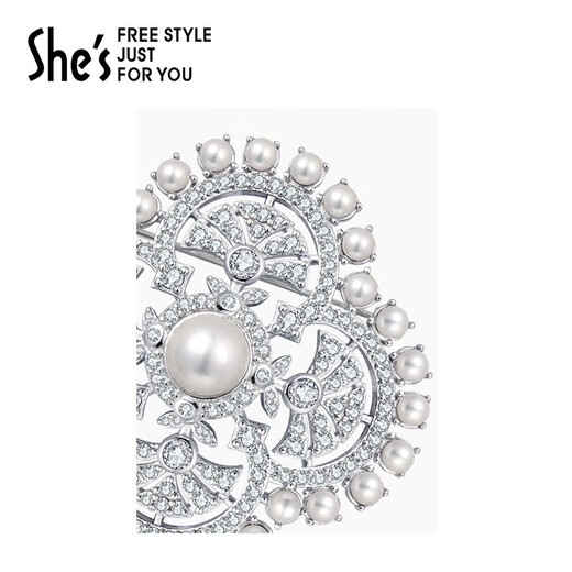 She s Akiko Versailles Mirror Gallery Luxurious Square and Round Fan-shaped Brooch Brooch Corsage High-end Silk Scarf Button Birthday Gift for Women Pearl White H0