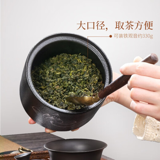 Tangfeng black pottery tea jar large hand-painted household sealed jar travel tea storage jar ceramic awakening tea jar Tieguanyin tea box hand-painted joy plum blossom tea jar