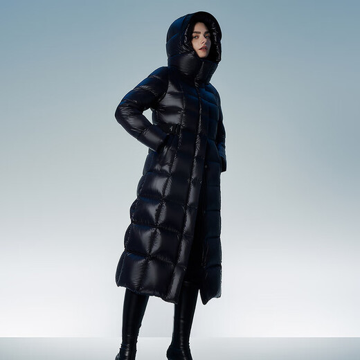 Tambor goose down jacket women's long hooded waist slimming thickened warm women's down jacket 550890D Aurora Black 175