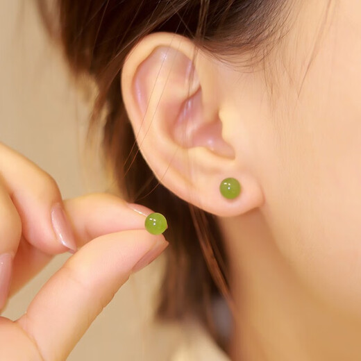 Xiangwan ear piercing, retro jade, antique silver earrings, women's fashion jewelry, earrings, female earrings, birthday gift for girlfriend, earrings 6mm