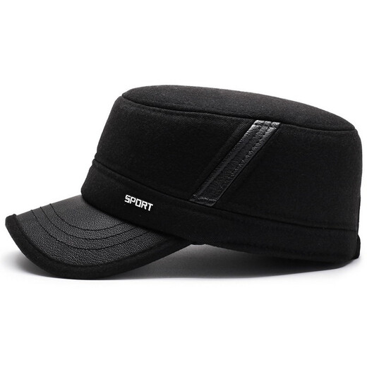 Woodpecker middle-aged and elderly men's old man winter baseball cap autumn and winter warm grandfather and father flat-top old man ear-protecting duck cap gift box thickened ear-protecting hat black