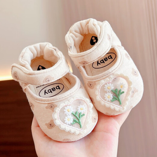 Midur Spring and Autumn Baby Lace Flower Princess Shoes 0-1 Years Old Toddler Shoes Newborn 100-day Cloth Shoes Does Not Fall Shoes March No_Beige (Colored Cotton Bear Shoes - Jinghua) 11 S Inner Length 10.5cm Recommended Baby 0-5 Months