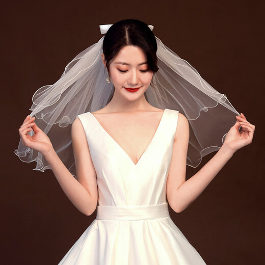 缔晶新娘头纱求婚领证蝴蝶结双层头纱结婚拍照旅拍仪式感白色婚纱