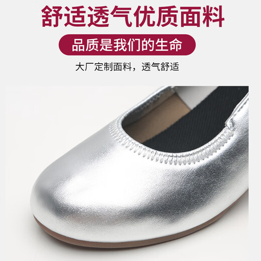 贝兹曼舞蹈鞋女软底中跟拉丁舞鞋圆头广场舞鞋女鞋跳舞鞋女款春夏新款 银色（连底）3.5厘米 39 （245）