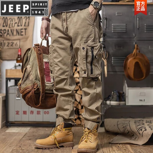 JEEP SPIRIT美式工装裤子男2025新款机能户外战术休闲裤男生束脚宽松型甄选 YM-655卡其色 3XL