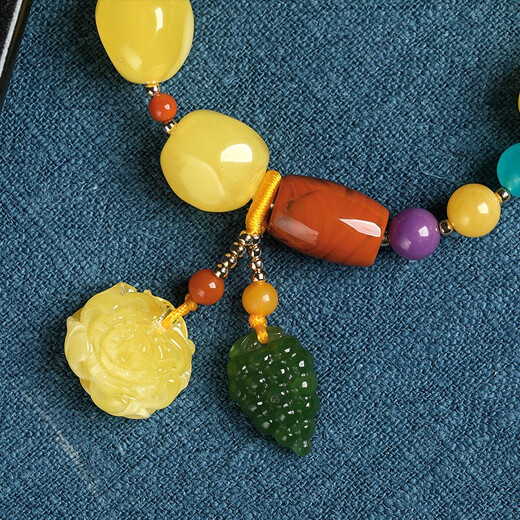 Ouchini Natural Beeswax Bracelet Duobao Series Bracelet with Shaped Amazonite Purple Mica Southern Red Bucket Beads Rose Jasper with Amber Water Drop Pendant Women's Rose Jasper Bracelet