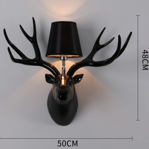 Shusheng European wall lamp indoor foyer Nordic retro industrial style deer antler lamp personalized creative living room aisle American antique deer head decoration B3038-gloss black