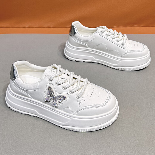 Sipuwang (Sipuwang) Zapatos blancos para mujeres 2025 Nuevo otoño Autumn Breatable Fino grueso Suele liviano Sports y zapatos casuales JX829 Silver 36