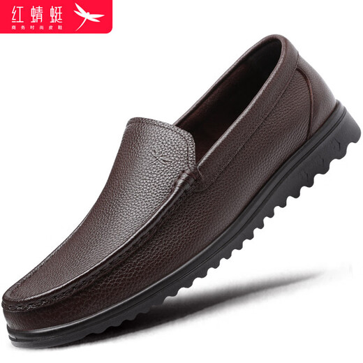 Red dragonfly cowhide men's slip-on leather shoes men's business casual shoes men's dad loafers WTA214152 brown 40