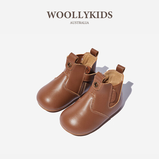 Lamb Wally woollykids baby genuine leather Martin boots for boys and girls autumn new soft-soled toddler shoes anti-slip shoes chestnut color inner length 13cm suitable for feet 12.5cm long