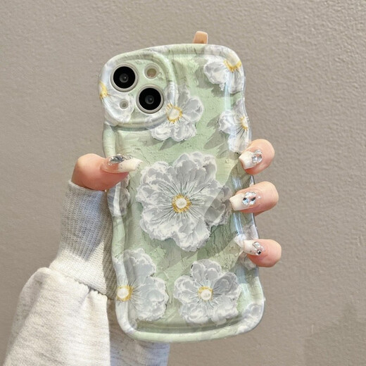 莱迹适用于油画绿花朵苹果15手机壳iPhone14/13/12promax防摔xs/XR支架链条 绿色油画花朵+A7支架+a983手链 苹果XR