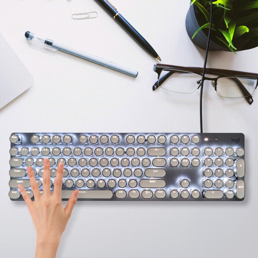 Logitech K845 Wired Mechanical Office Keyboard -Spiel E -Sport Punk Retro Tastatur Peripheraler Computer Notebook Feiertagsgeschenk DIY Personalisierte Keycap K845 (Tee -Scroll) + klassischer Punk -Keycap - Weiß