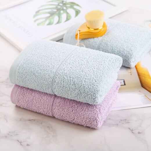 KING SHORE pure cotton towel 2 pack thickened adult face wash couple men and women soft absorbent face wash towel plain simple purple * 1 blue * 1