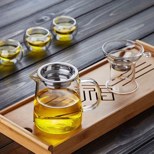 Mesni glass fair cup with tea drain set large-capacity tea set accessories stainless steel filter tea divider tea sea glass large handle Kung Fu tea ceremony thickened heat-resistant male cup Guyu fair cup